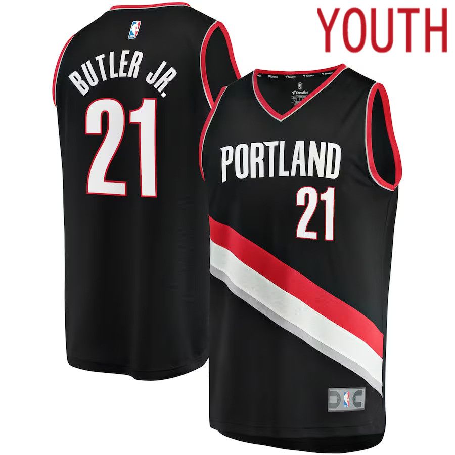 Youth Portland Trail Blazers 21 John Butler Jr. Fanatics Branded Black Fast Break Player NBA Jersey